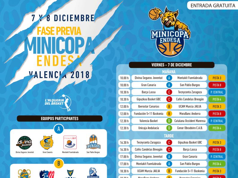 Grupos y horarios para la Fase Previa de la Minicopa Endesa en L'Alqueria